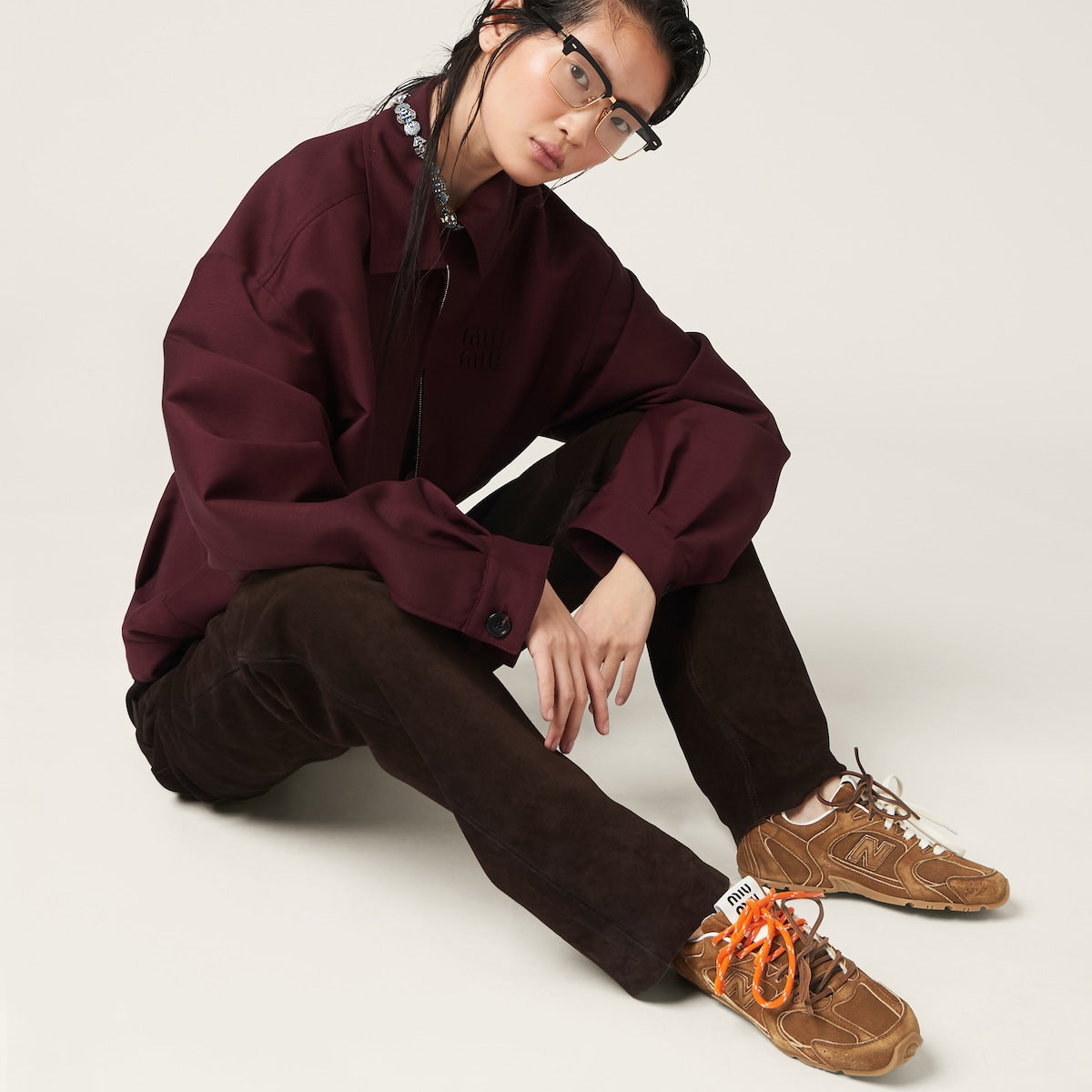 NB (WMNS) x Miu Miu 530 SL Suede and Mesh Sneakers Orange Laces Women